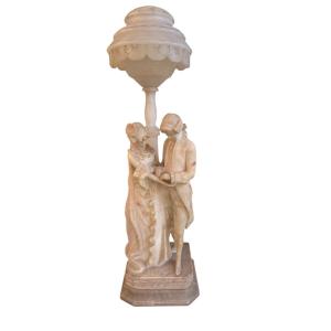 Large Marble And Alabaster Lamp – Gallant Scene In The Louis XVI Style