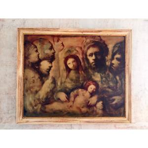 Oil On Canvas The Nativity Of Sylvain Vigny (1903-1970)