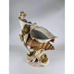Royal Dux Art Nouveau Vase Nymph Seated On A Conch