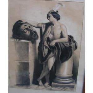 19th Century Drawing David And The Head Of Goliath