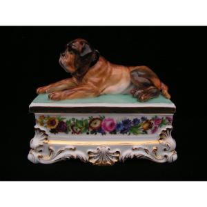 Jacob Petit Important Saint-bernard Inkwell In Paris Porcelain