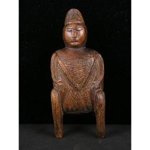 18th Century Folk Art Snuffbox, Crotteux Character In Carved Wood, To Be Restored