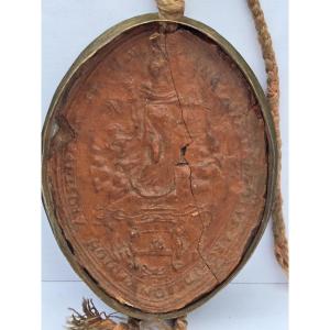 Unidentified French Wax Seal Or Stamp From The 17th Century In Its Brass Case