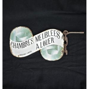 Old Sign, Enamel Plaque: Furnished Rooms For Rent In Gomichon, Rouen