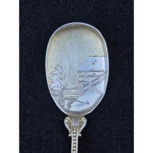 Alphonse Debain Silver And Vermeil Ice Service Winter Landscapes, 12 Scoops Or Spoons