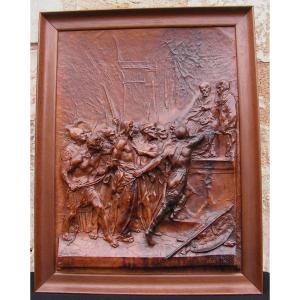 Justin Mathieu Bas Relief In Leather Christ Led Before The Sanhedrin XIX Eme