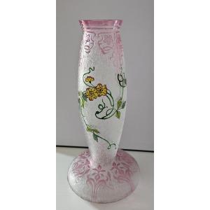 Baccarat Acid-etched Crystal Vase - Clematis - Art Nouveau