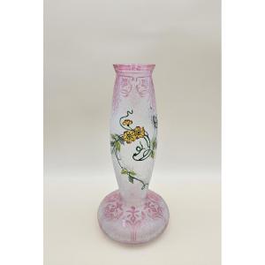 Baccarat Acid-etched Crystal Vase - Clematis - Art Nouveau