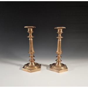 Pair Of Bronze Candlesticks / Torches - XIXᵉ