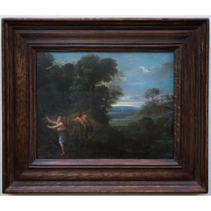 Landscape With Pan And Syrinx, Flemish School From The 1600s, Oil On Copper
