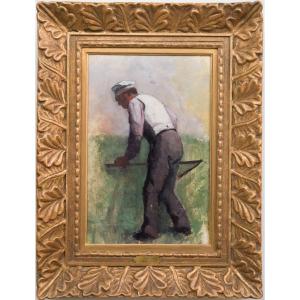 Alfred Thörne (1850-1916) - Harvest Scene With Farmer And Scythe, 1886
