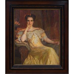 Fritz Reusing - Portrait Of A Lady In A Golden Dress, 1910