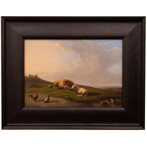 Sheep Resting In A Meadow By Francois (frans) Van Severdonck, 1861, Signed
