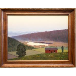 Hilding Werner - Swedish Värmland Landscape With A Red Barn