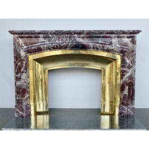 Louis XIV Style Red And Green Levanto Marble Fireplace