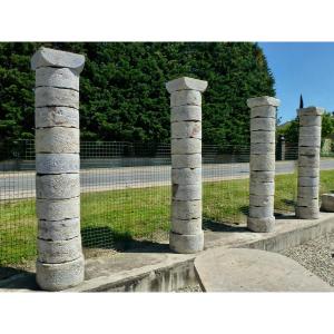 Set Of Four Columns Called "drum" Columns, From The 17th Century.