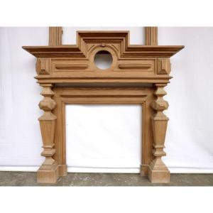 19th Century Neoclassical Pitch Pine Fireplace.
