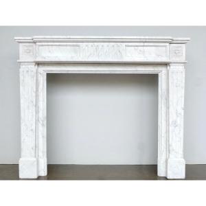 Louis XVI Style White Calacatta Marble Fireplace