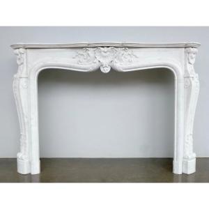 Louis XV White Carrara Marble Fireplace 