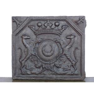 Fireplace Plaque Bearing The Coat Of Arms Of Armand Charles De La Porte De Meilleraye (65x56 Cm)