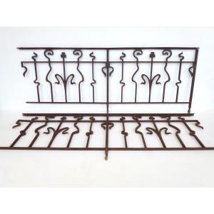 Art Nouveau Wrought Iron Railing, 528 Cm
