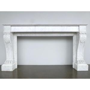 Very Important Fireplace In White Carrara Marble, Known As "lion's Paw" Fireplace