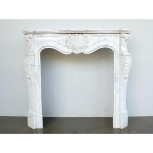 Small White Carrara Marble Mantel In The Louis XV Style