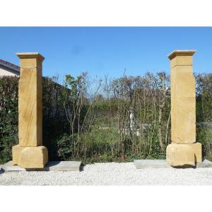 Pair Of Gate Pillars In Beaujolais Stone 19th C.