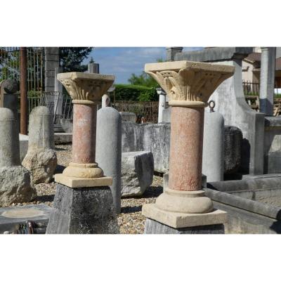 Pair Of Stone Columns Carved In The XIXth S.