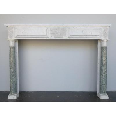 White Marble Fireplace With Detached Columns In Estours Green Marble