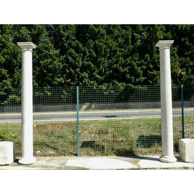 Pair Of Doric Style Composite Stone Columns