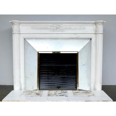 Louis XVI Style Fireplace In Statuary White Marble