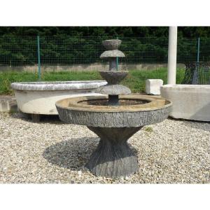 Faux Wood Fountain, Treated In The Style Of Rockery
