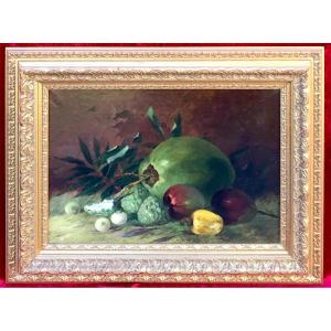 Still Life With Exotic Fruits Signed Bailly