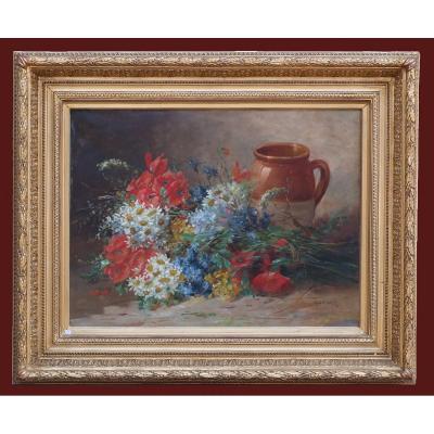 Edmond Van Coppenolle (1846 - 1914) Still Life Daisies And Poppies