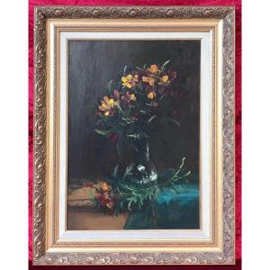 Furcy De Lavault - Bouquet Of Spring Flowers In A Black Vase