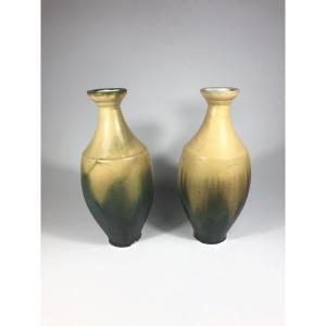 Eugène Altazin Pair Of Large Art Nouveau Vases Pas-de-calais Ceramic