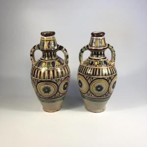 El Qallaline Chemla Pair Of Vases Signed 30 Cm Ceramic Nabeul