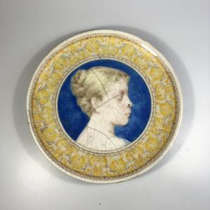 Léon Parvillée Earthenware Plate, Signed, Art Nouveau Ceramic, 1882, Le Havre