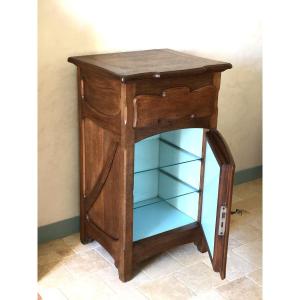 Art Nouveau Bistro Kitchen Icebox Furniture Circa 1900 Oak Pate De Verre And Copperware