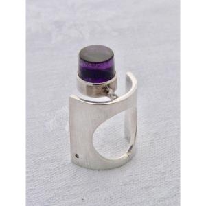 Sterling Silver And Amethyst Artist Jewelery Ring Design Claude Momiron Circa 1970