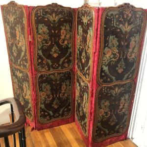 Polychrome Embossed Leather Screen, Partly 18th Century