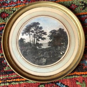 Landscape Engraving In Tondo