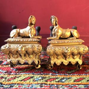 Pair Of Andirons With Sphinxes, Regency Period