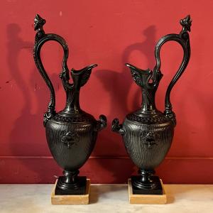 Pair Of Etruscan-style Ewers, Mid-19th Century
