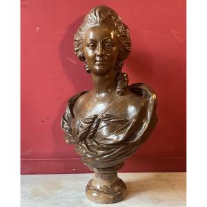 Large Bust Of A Young Woman In Terracotta