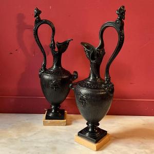 Pair Of Etruscan-style Ewers, Mid-19th Century