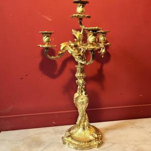 Large Candelabra With Mermaids, Napoleon III Period (56 Cm)