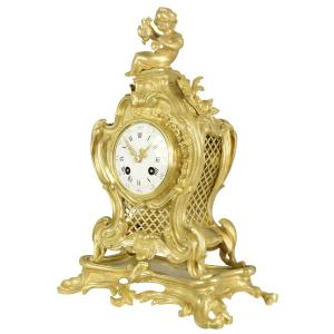 Clock Gilded Bronze Cherub Louis XV Style