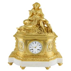 Clock "paris The Shepherd" Mercury Gilded Bronze 1850